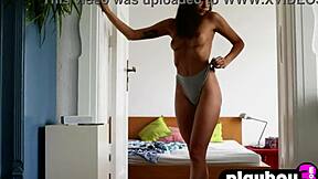 petite ana teases with perfect ass in lingerie strip show