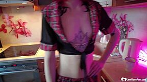 Tattooed teen 18+ sucks on knees