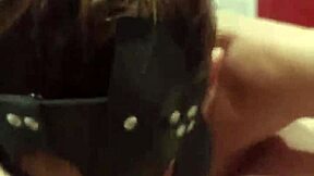 Masked Brunette Gags On Cock In Bathroom Doggystyle Cumshot