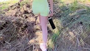 Shy blonde teen gives public blowjob and deepthroat, ending with facial on her big ass 😍