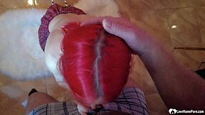 Tattooed teen 18+ sucks on knees