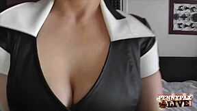 Gloved Nurse Penny Pax asks, Ready for my hard stroking and sucking?