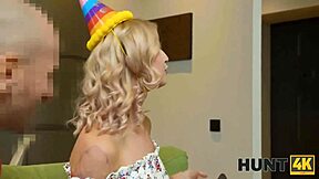 Lucky guy manages to fuck blonde teen for cash in front of her boyfriend