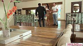 petite wife feels intense pleasure giving blowjob to husband and neighbor