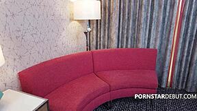 Tanned blonde thick girl at first porn casting