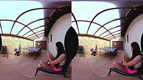 Three amazing petite czech teens get bent over desk for hardcore 4some riding