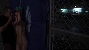 Teen Anya takes rough outdoor dildo play with gaping action in public spot.