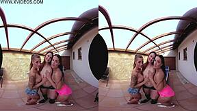 Three amazing petite czech teens get bent over desk for hardcore 4some riding