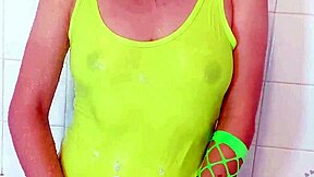 teen in shower with wet shirt