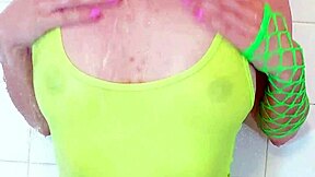 teen in shower with wet shirt