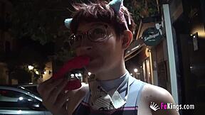 Free blowjobs from busty teen Meraki on public streets! 🔥