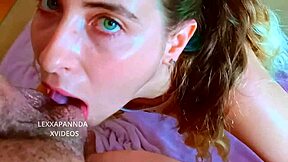 Stepsister with green eyes gives incredible blowjob.