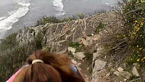 Cute teen girlfriend gives blowjob to friend in front of sea 😍