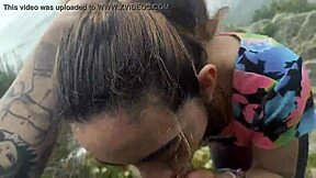 Cute teen girlfriend gives blowjob to friend in front of sea 😍