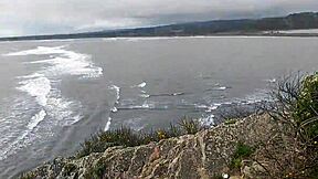 Cute teen girlfriend gives blowjob to friend in front of sea 😍