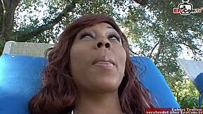 Young black babe wants old white man's cum in her mouth 😍