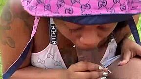 Girl sucks big black cock for pocket change.