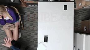 Petite Tattooed Blonde Sucks Burglar's Cock