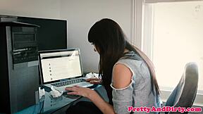 Petite callgirl gets doggystyled in steamy trio action