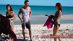 Young tourists excited in bondage hypnosis and finger fucking slave scene