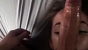 teen wife gets face fucked by huge cock for messy facial
