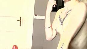 I am a skinny teen playing with red dildo in the kitchen for full video