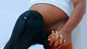 Pretty Petite Teen In Uniform Plays With Balloon Near Couple's Ass