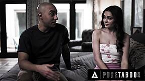 Petite teen Aften Opal rides friend Oliver Davis in taboo stepsister scenario