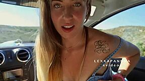 incredible blonde gives blowjob to lucky fat nerd public outdoor amateurs oral