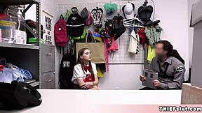 petite teen shoplifter in uniform gets caught and punished backstage