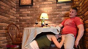 Crazy Girl Sucks Cock Under Cafe Table. So Hot!