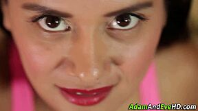 Busty Latina babe earns a sticky cumshot after intense handjob