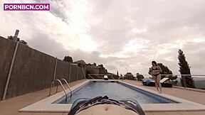 Young latina neighbor enters the community pool horny and wants to fuck outdoors POV. She gives blowjobs and footjobs too.