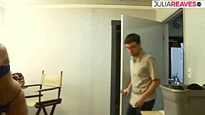 mike enjoys double blowjob in locker room