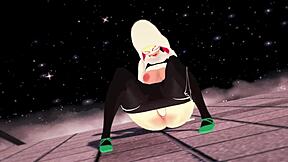 Spider-Gwen Gwen Stacy fingers her pussy on the rooftop before getting fucked