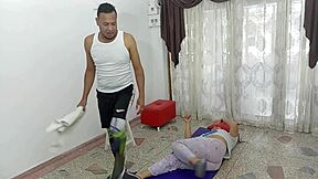 my stepdaughter has a great body we exercised with a nice session in the living room