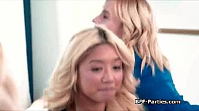 Three Girlfriends Settle Debt with Wild Pussy Action in 4some Party