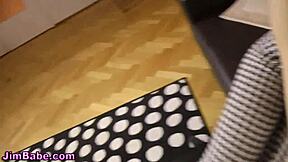 British euro teen 18+ with small tits gets fucked and gives blowjob to old man.