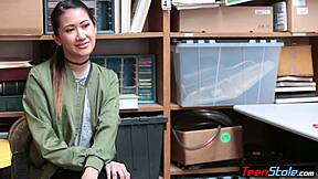 i caught petite asian teen thief, she fucked her way out