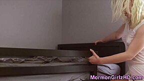 Teen lesbians engage in strapon fucking and fingering in missionary position.