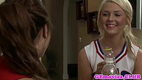 yo, check these lesbian cheerleaders getting wild in uniform