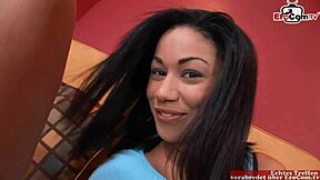 Skinny latina girl with small tits gets mouth cumshot