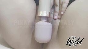 horny pinay babe discovers magic wand vibrator on webcam