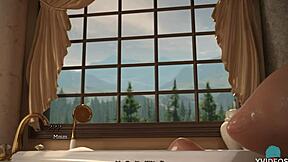 dreamy hotties showering naked in nature, two absolute stunners teasing with shaved bodies