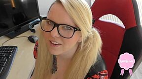 Cute Blond Girl Gets Fucked In Uniform Big Cumshot On Her Glasses!