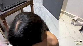 We surprised the brunette neighbor by sucking his dick and eating his cum