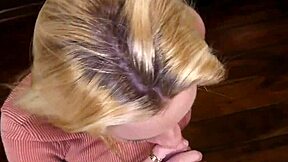 Blonde stepdaughter teen slurps on a massive cock with ease.