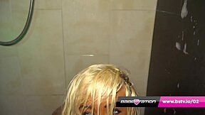 Skinny British blonde Kerrie Lee in soapy shower