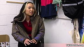 Caught shoplifting? This cute asian asia lee offers her tiny pussy to avoid trouble.