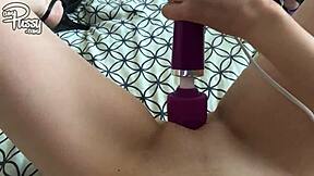 Intense POV Masturbation Selfie Of Shaved Pussy Amateur Girlfriend With Toys.